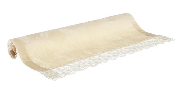 resm TAFTA EKRU DAMASK DESEN FRANSIZ DANTEL FARBELALI RUNNER