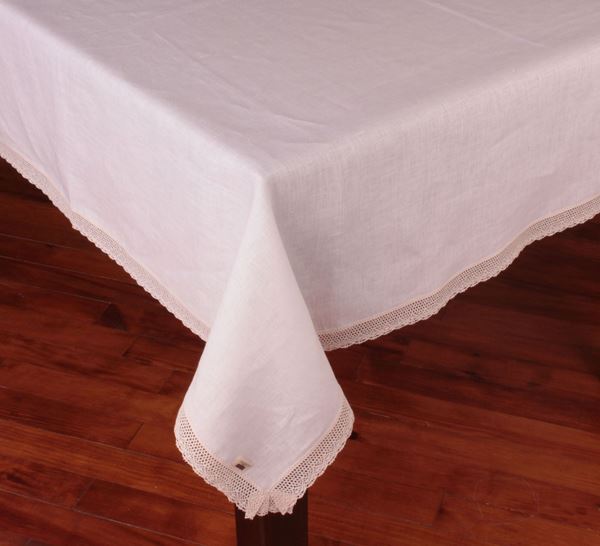 resm KETEN EKRU DANTEL KENARLI DIKDÖRTGEN MASA ÖRTÜ