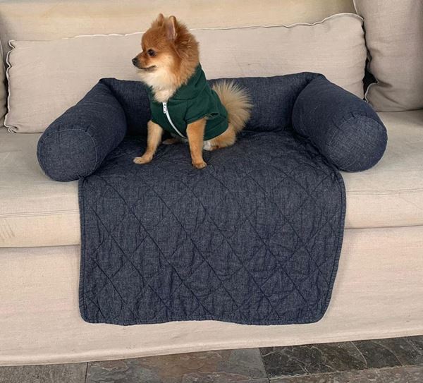 resm KOTON GRİ KAPİTONE BARİYER SOSİS YASTIKLI DEKORATİF KANEPE ÜSTÜ KÖPEK YATAĞI